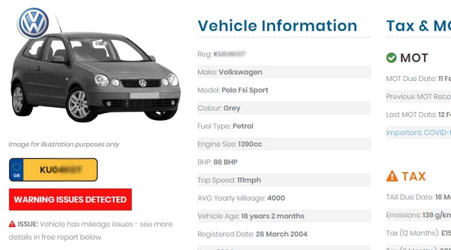 mileage warning