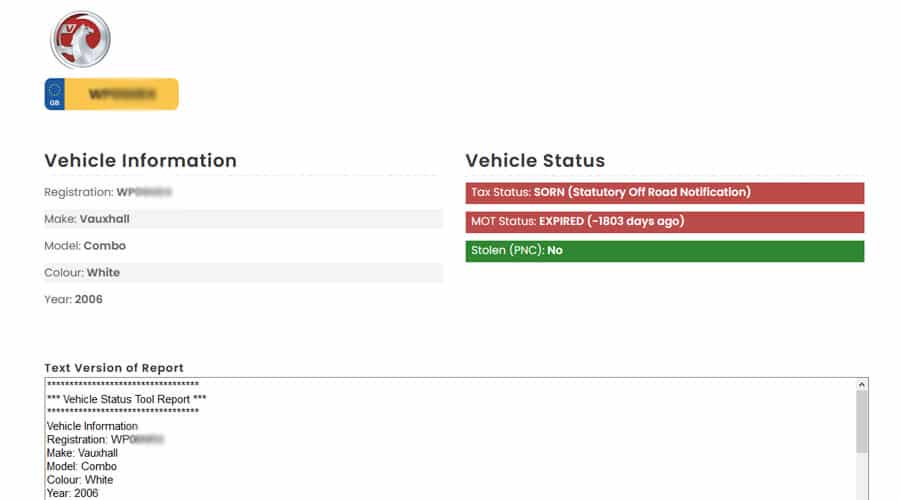 Vehicle Status Tool Screenshot 1