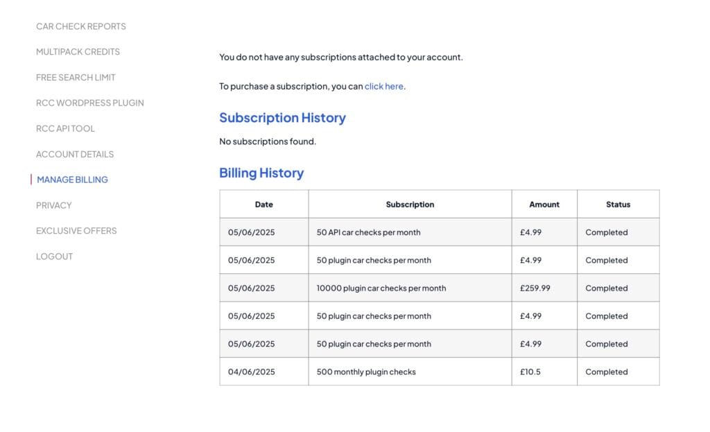 Rapid Car Check Wordpress plugin - Developer API Tool for UK Car and Vehicle Checks 6 rapid car check screens 4