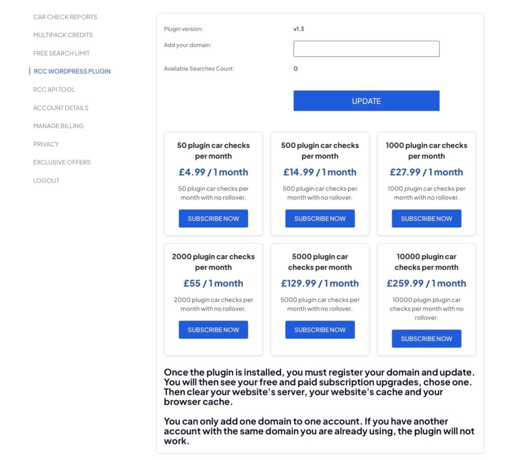 Rapid Car Check Wordpress plugin - Developer API Tool for UK Car and Vehicle Checks 1 rapid car check screens 8