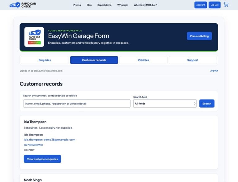 Customer records in your garage account