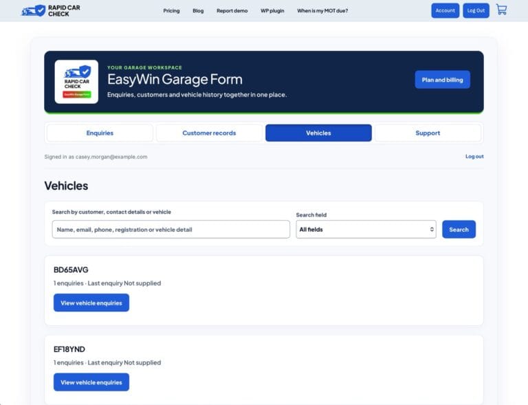 Vehicle records and search