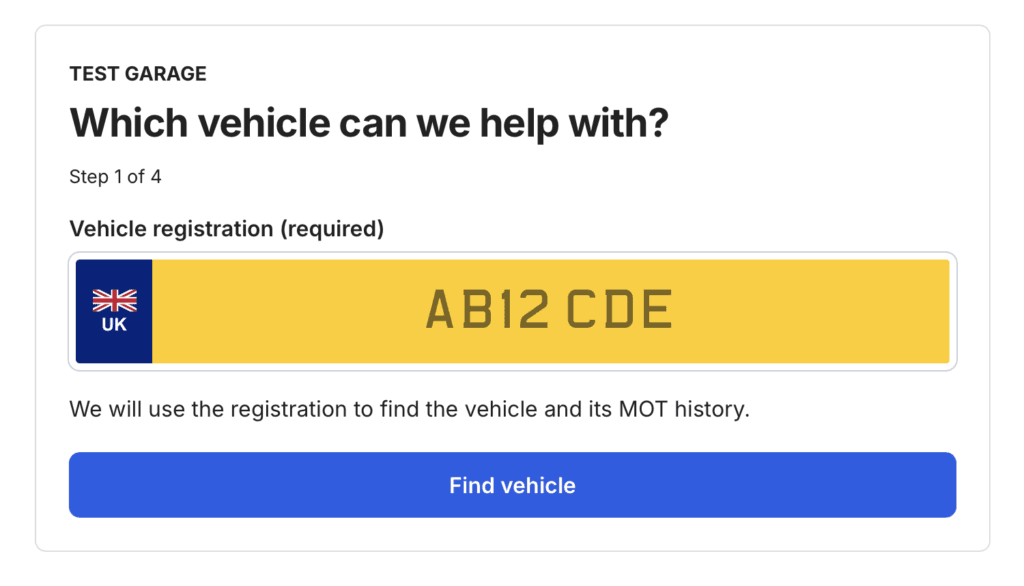 Enter a vehicle registration