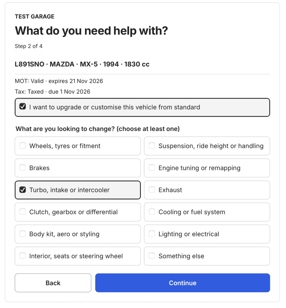 Select vehicle upgrades