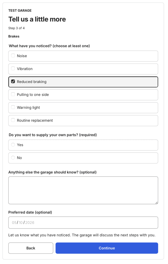 Describe symptoms and preferred date