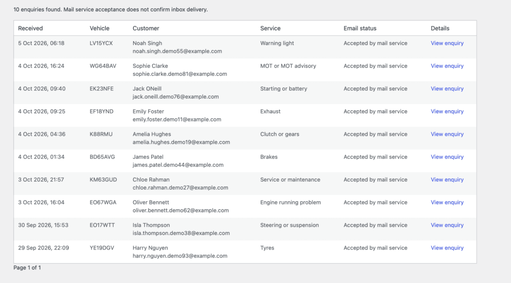 Manage enquiries in WordPress