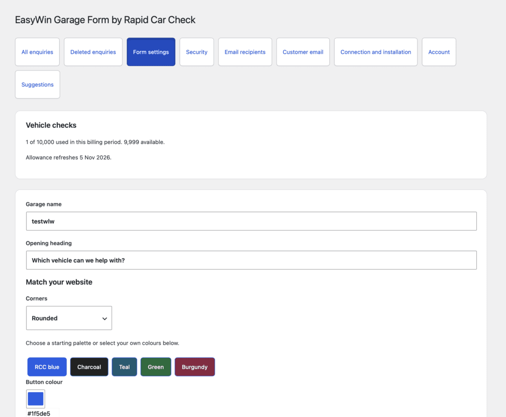 Match the form to your website